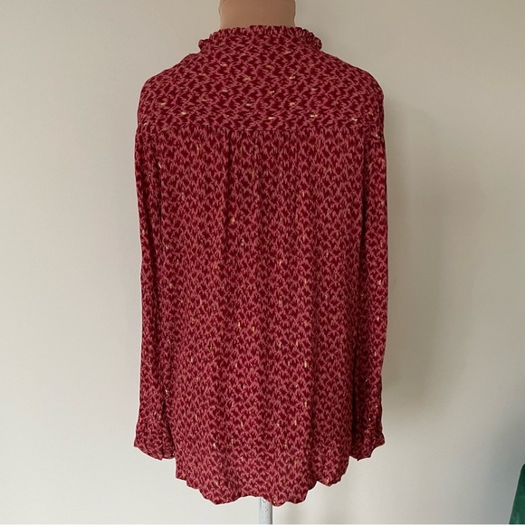 PAIGE Doris V-Neck Red Papaya Multi Gold Long Sleeve Button Down Blouse NWT Sz L - Picture 7 of 12